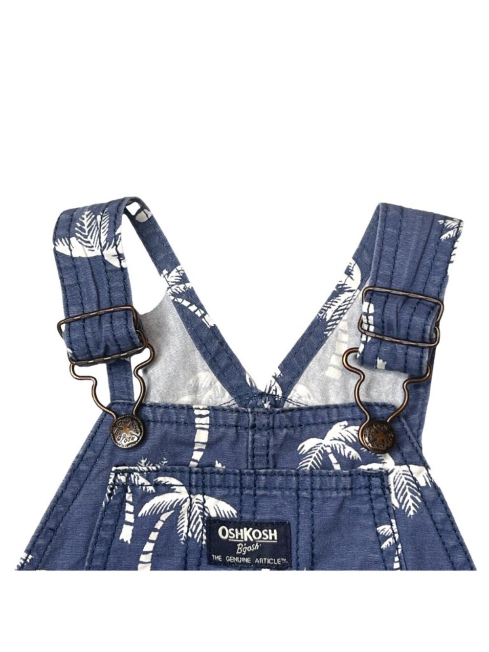 OshKosh Toddler Shortalls Blue Denim White Palm Trees 12M Dungarees Summer - Picture 3 of 8